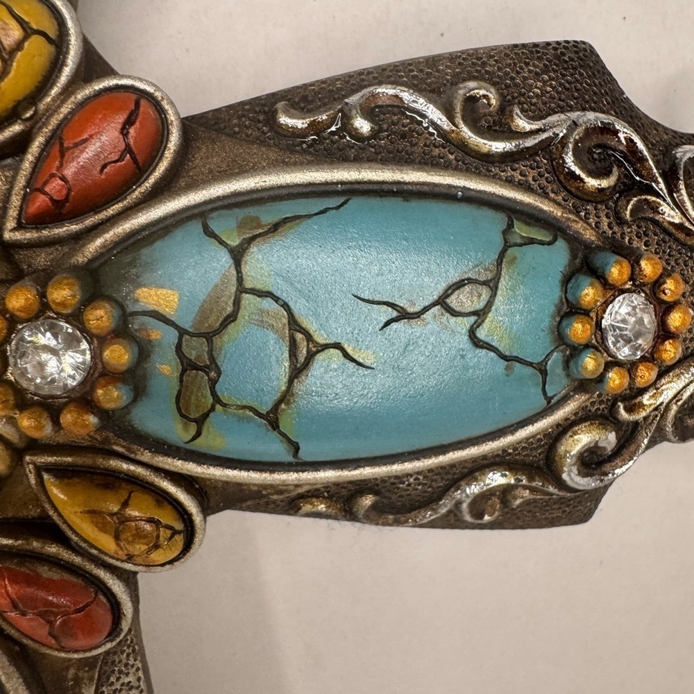 Turquoise Wall Cross Rhinestones Antique Silver Tone  18". - Picture 10 of 11